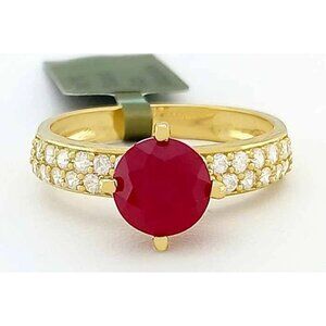 Genuine 1.50 Cts Ruby & White Sapphire Solitaire Ring 14k Gold
